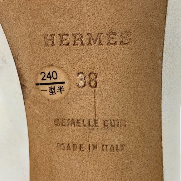 Hermes Size 38 White Leather Open-Toe High Heel Sandals With Buckle Strap & 95mm - Picture 12 of 12